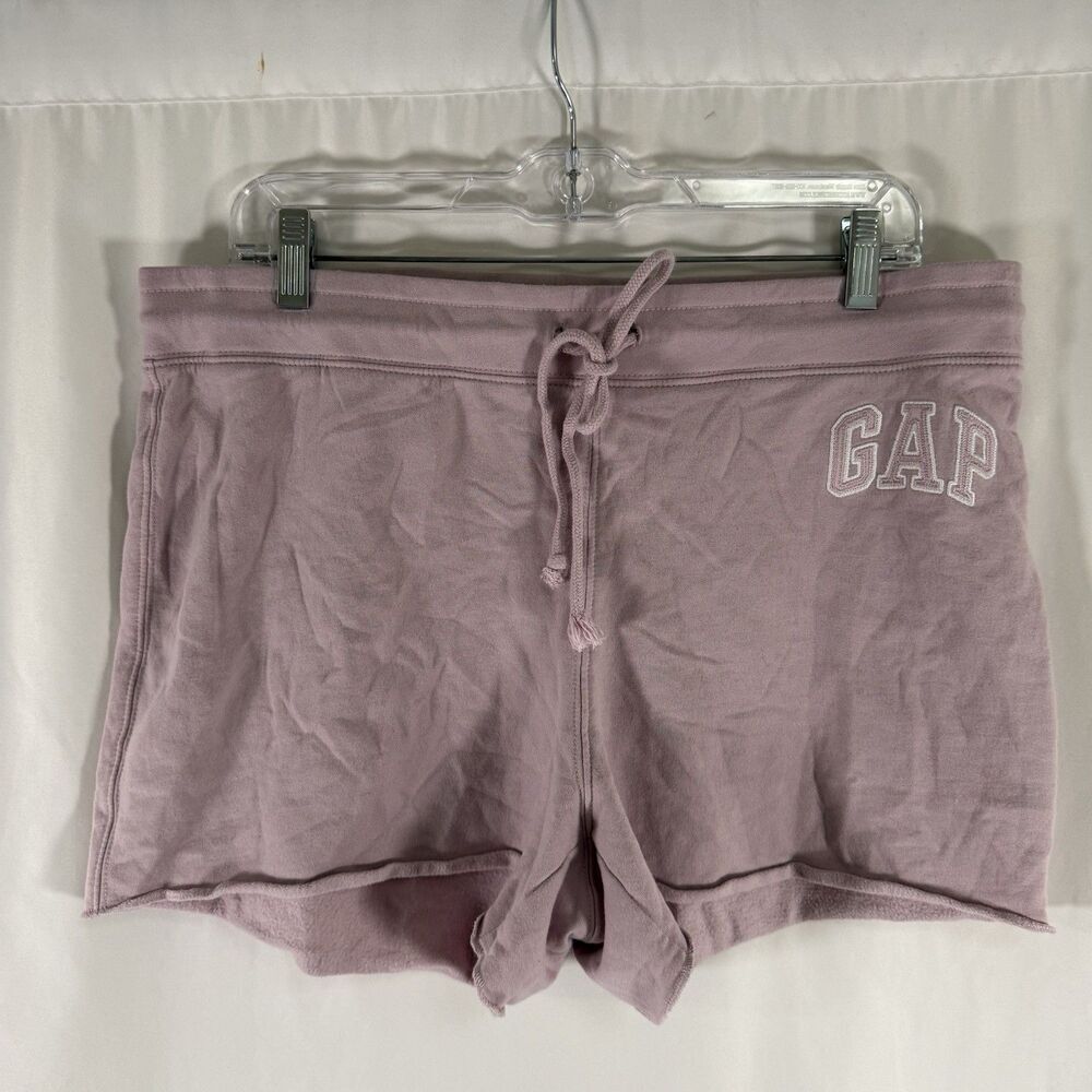 GAP Sweat Shorts Women's Large Pink Logo Drawstring Pull On Fleece Lined